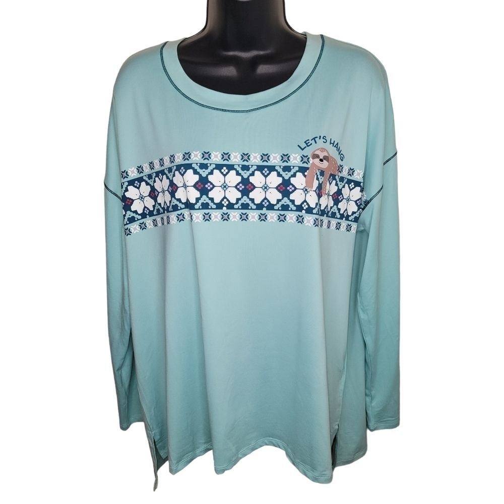 Cuddl Duds Sloth "Let's Hang" long sleeve top shirt PL